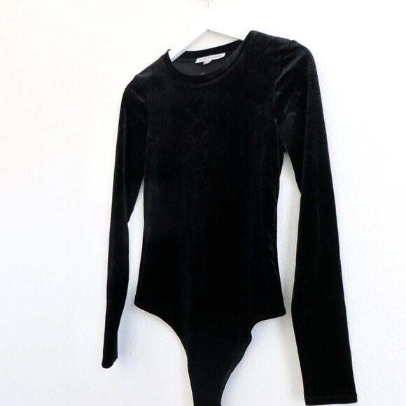 NEW! Good American Snake Print Burnout Velour Bodysuit Long Sleeves Black SZ L - Picture 11 of 15